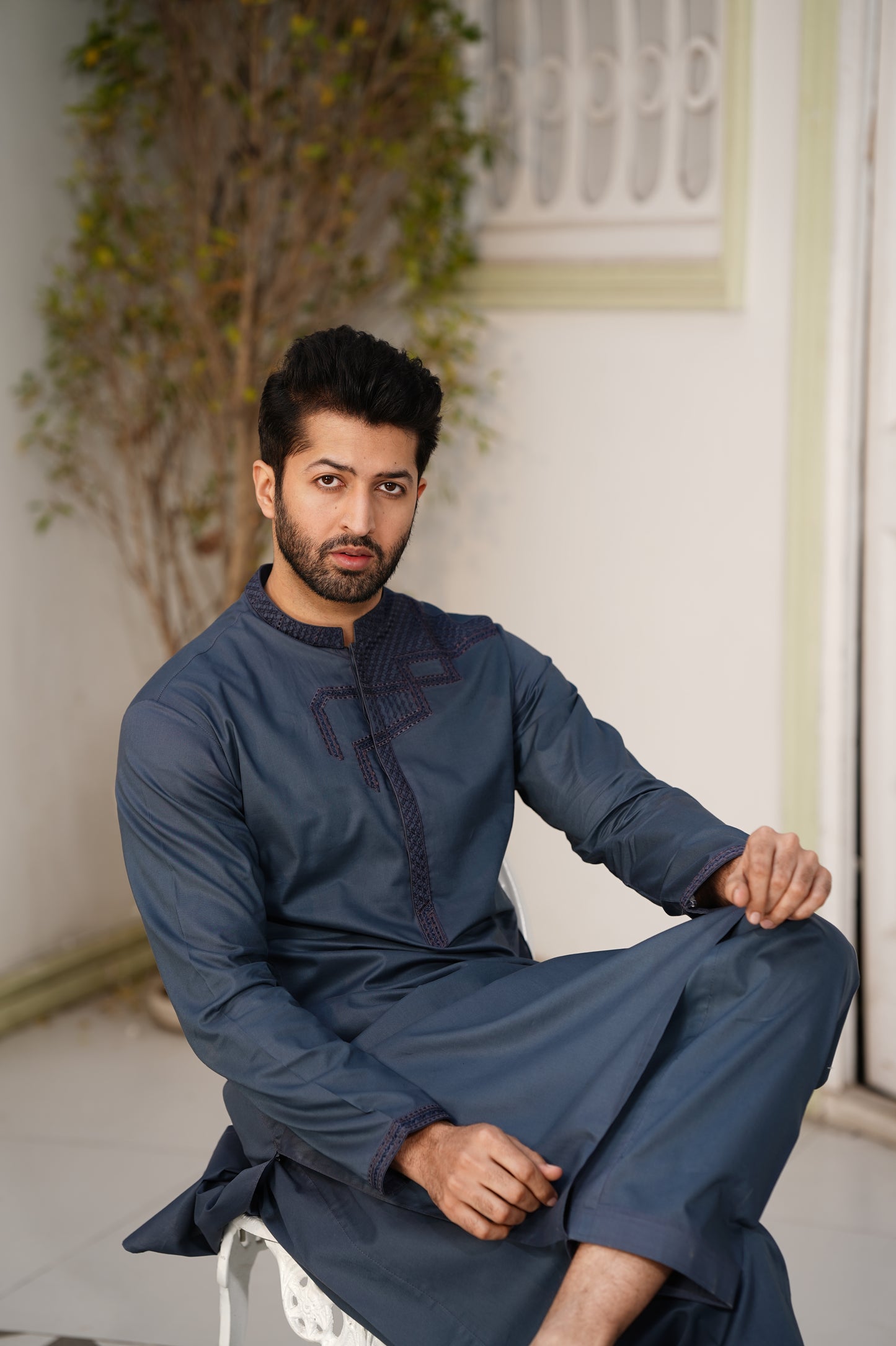 Lead Embroidered Kameez Shalwar - Soft Fine Cotton, 4.5 M