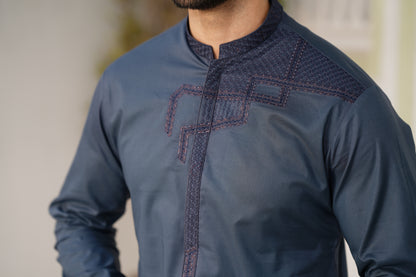 Lead Embroidered Kameez Shalwar - Soft Fine Cotton, 4.5 M