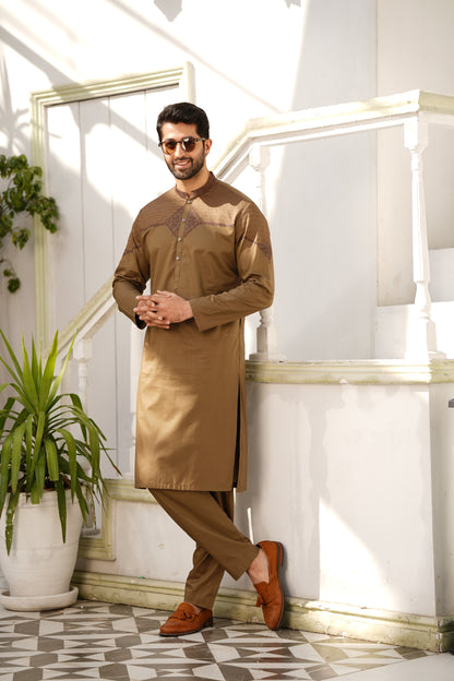 Peanut Embroidered Kameez Shalwar - Soft Fine Cotton Luxury