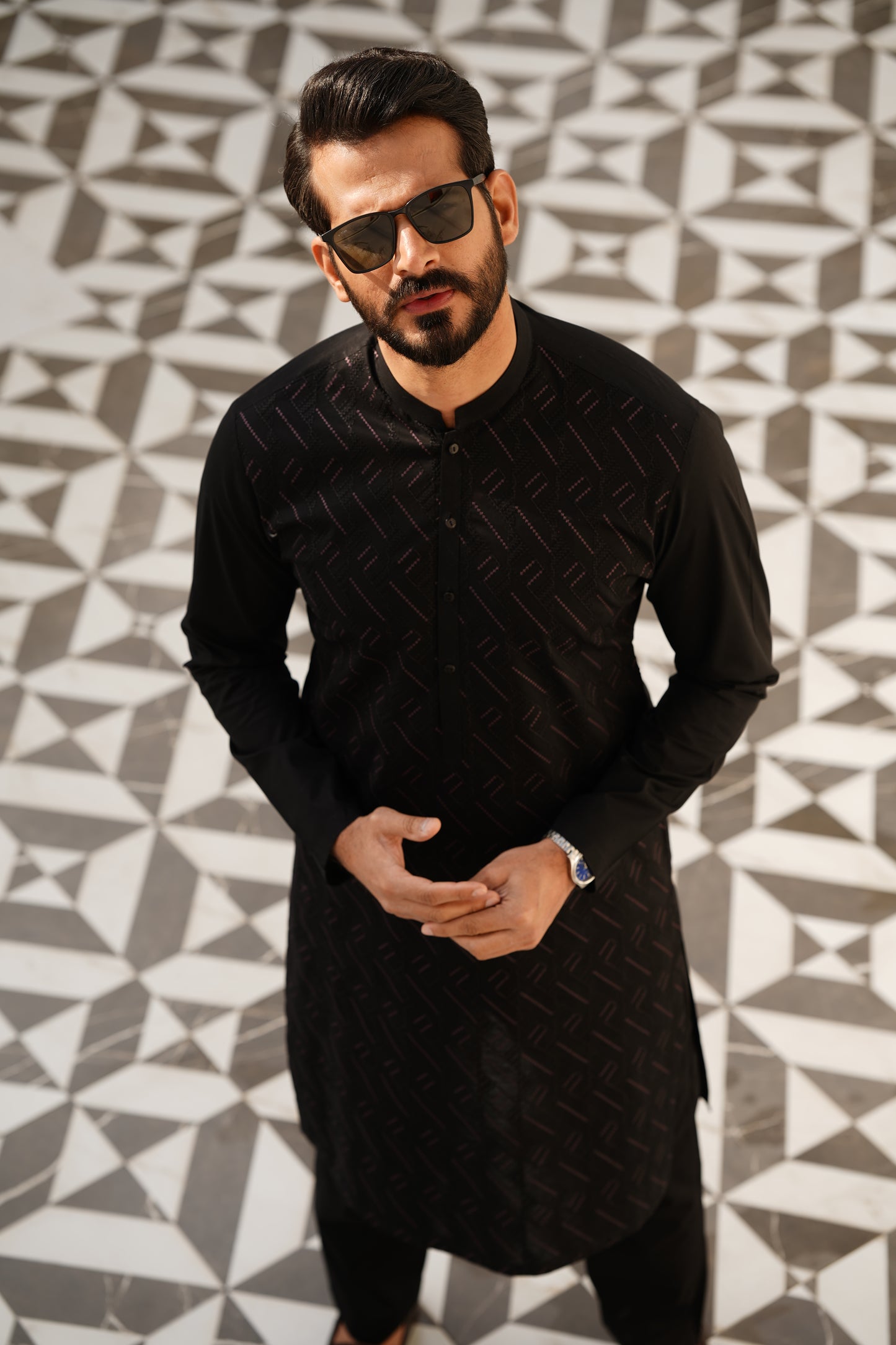 Black Allover Embroidered Kameez Shalwar - Luxury Cotton