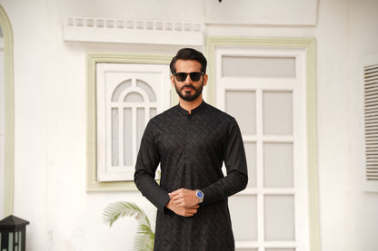 Black Allover Embroidered Kameez Shalwar - Luxury Cotton