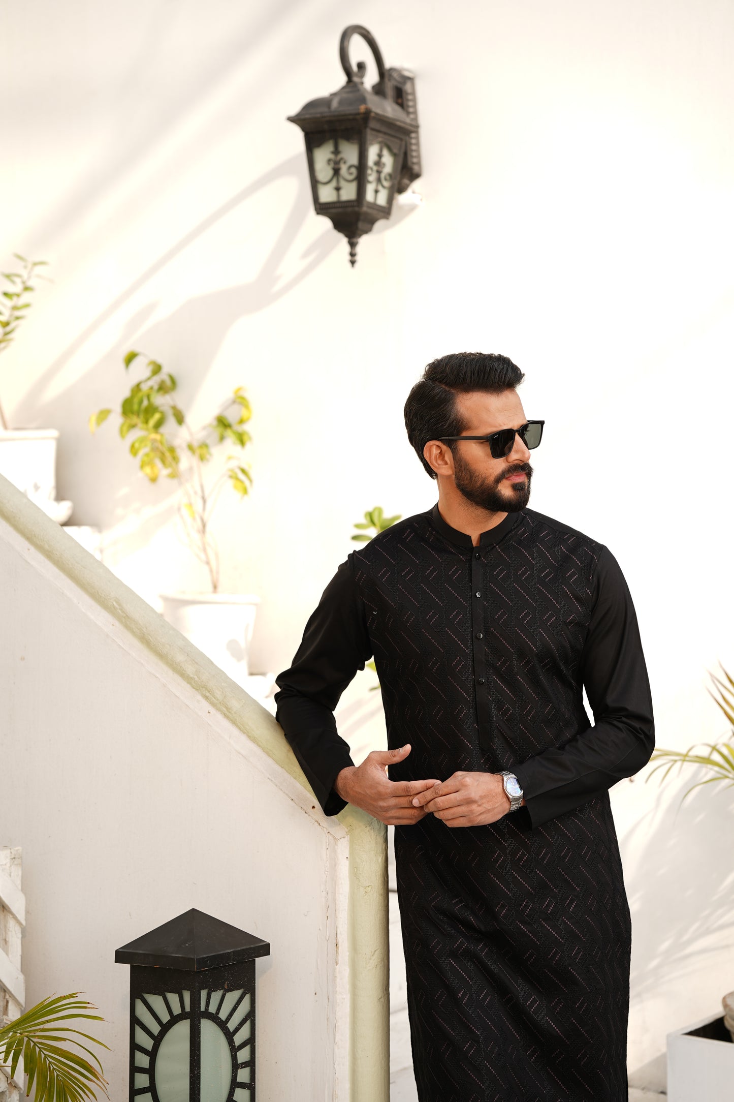 Black Allover Embroidered Kameez Shalwar - Luxury Cotton