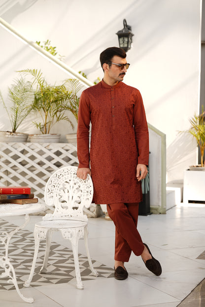 Merlot Embroidered Kameez Shalwar - Allover Front Design