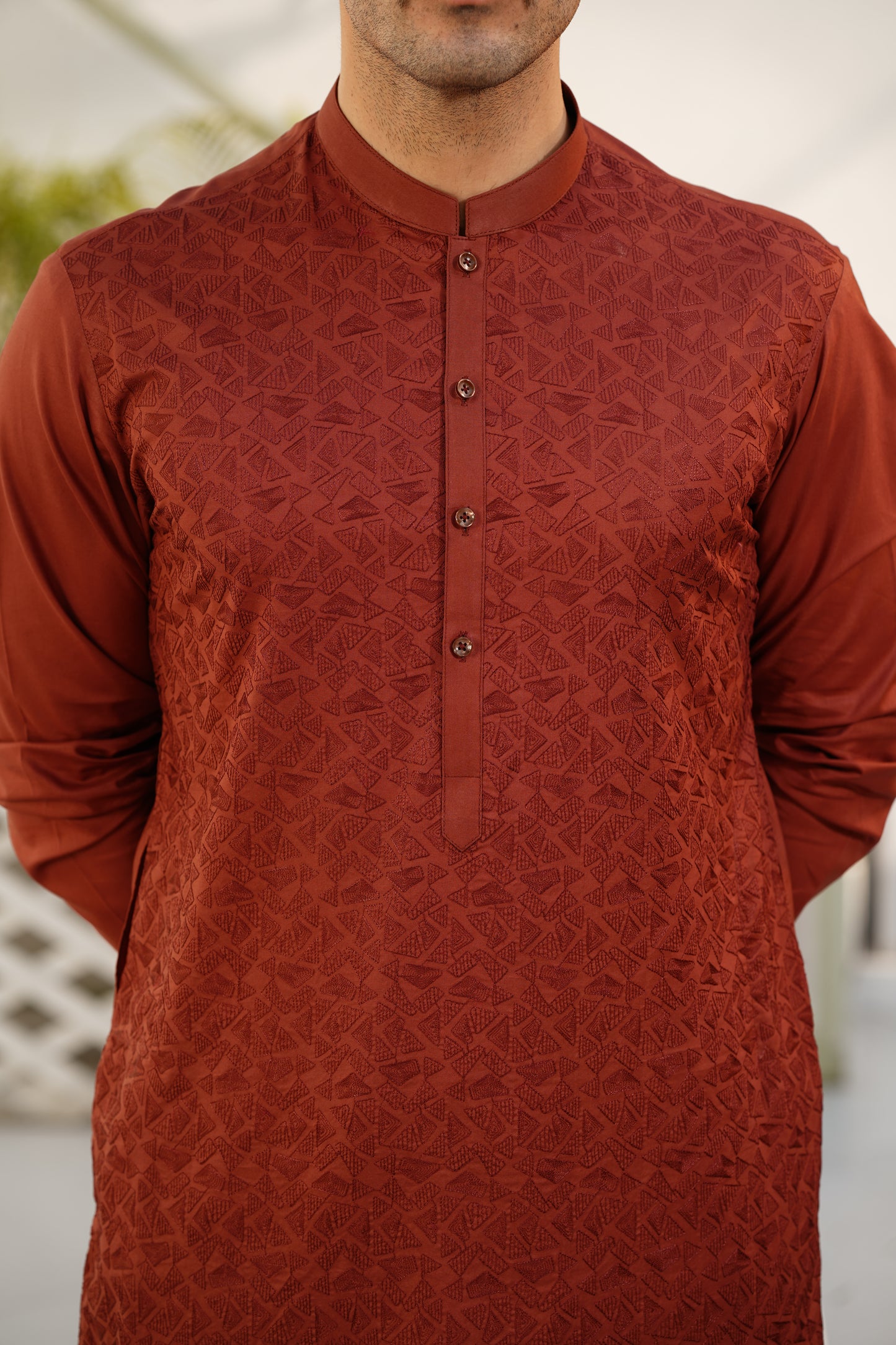 Merlot Embroidered Kameez Shalwar - Allover Front Design