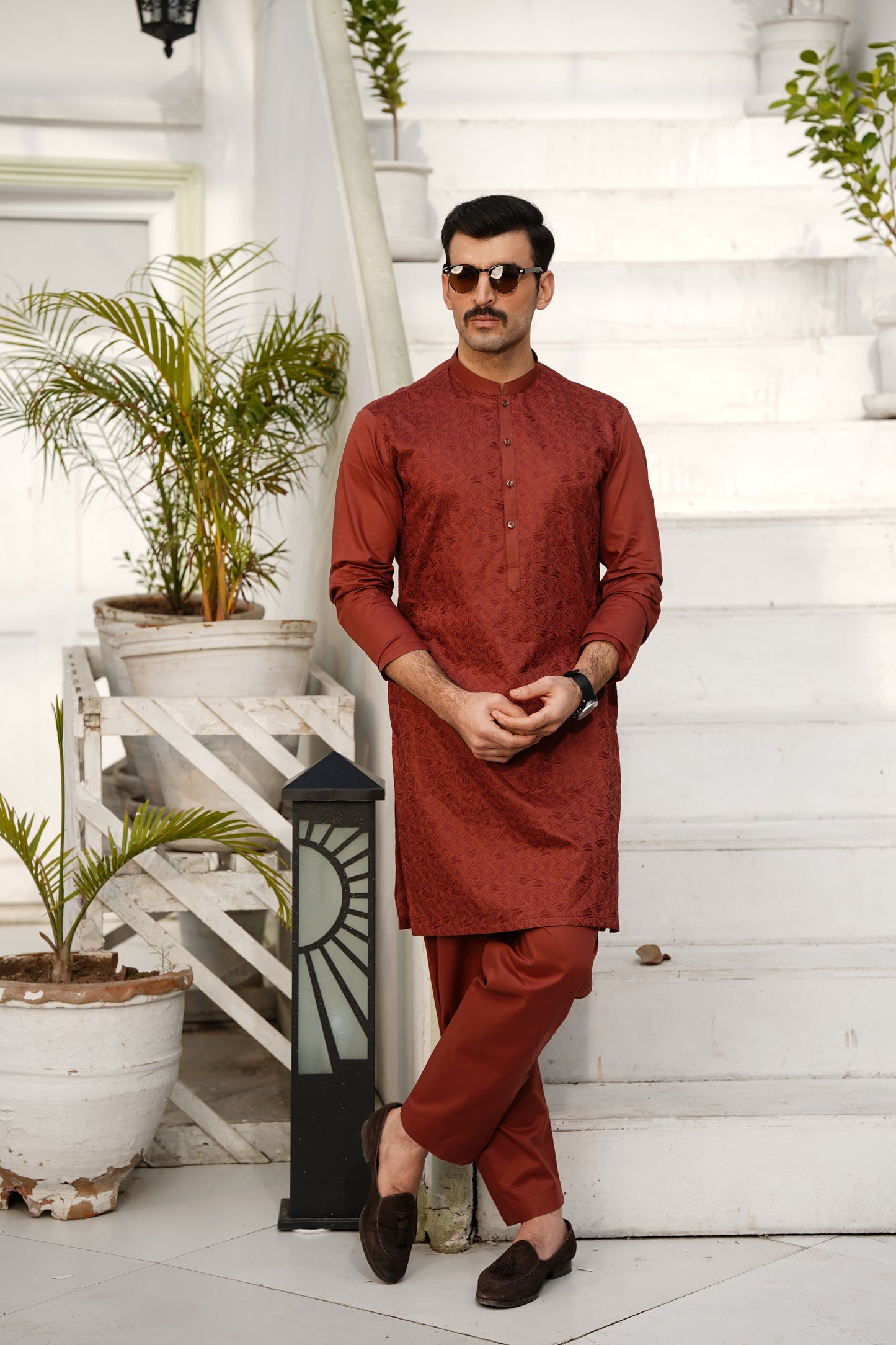 Merlot Embroidered Kameez Shalwar - Allover Front Design