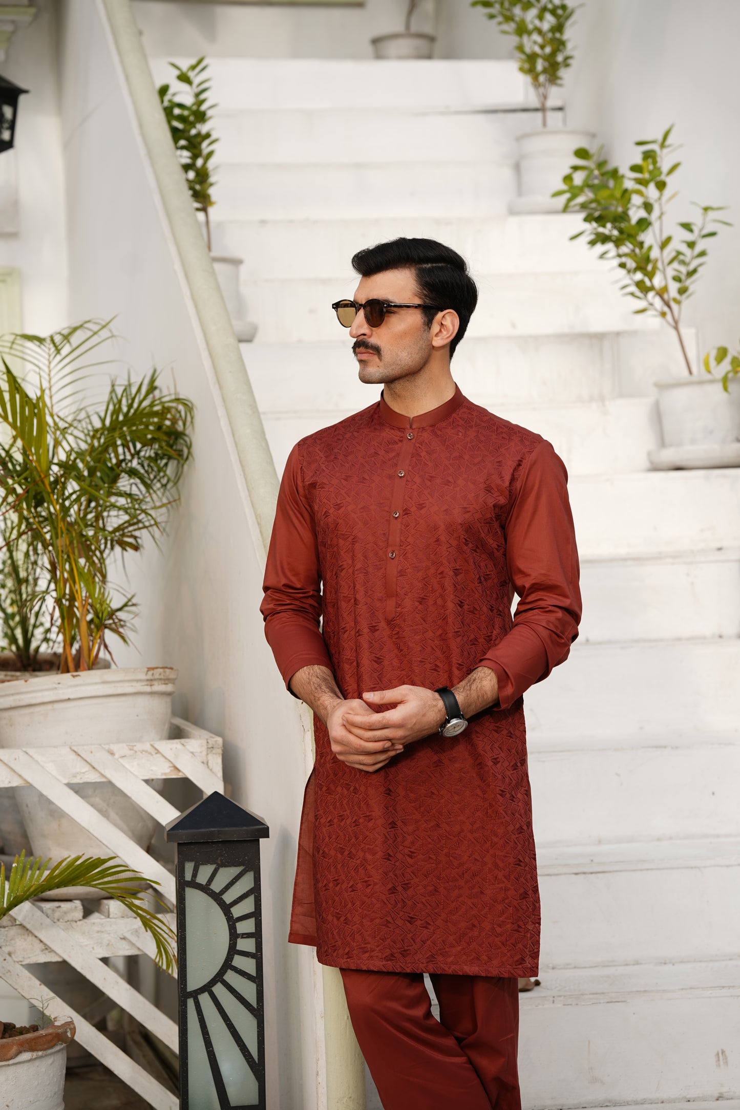 Merlot Embroidered Kameez Shalwar - Allover Front Design