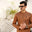 Mud-Brown Embroidered Kameez Shalwar - Soft Cotton Chest & Placket Design