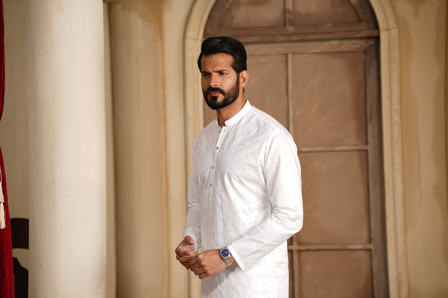 Men Off-White Embroidered Kameez Shalwar - Luxury Soft Cotton Cutwork