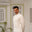 Men Off-White Embroidered Kameez Shalwar - Cotton-Thread Cutwork Design