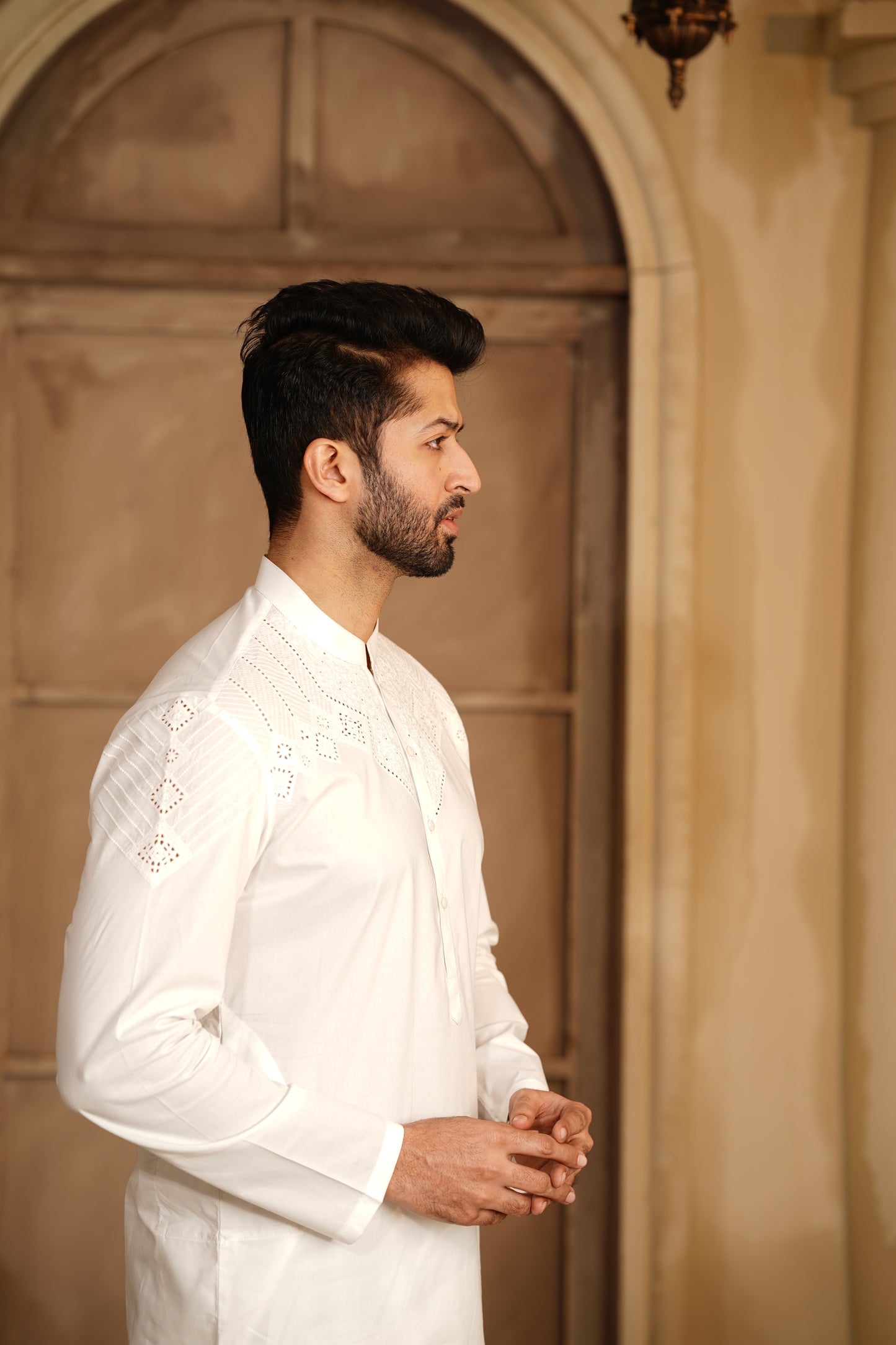 Off-White Embroidered Kameez Shalwar - Luxury Soft Fine Cotton