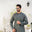 Men Charcoal Embroidered Kameez Shalwar - Soft Cotton Chest Design