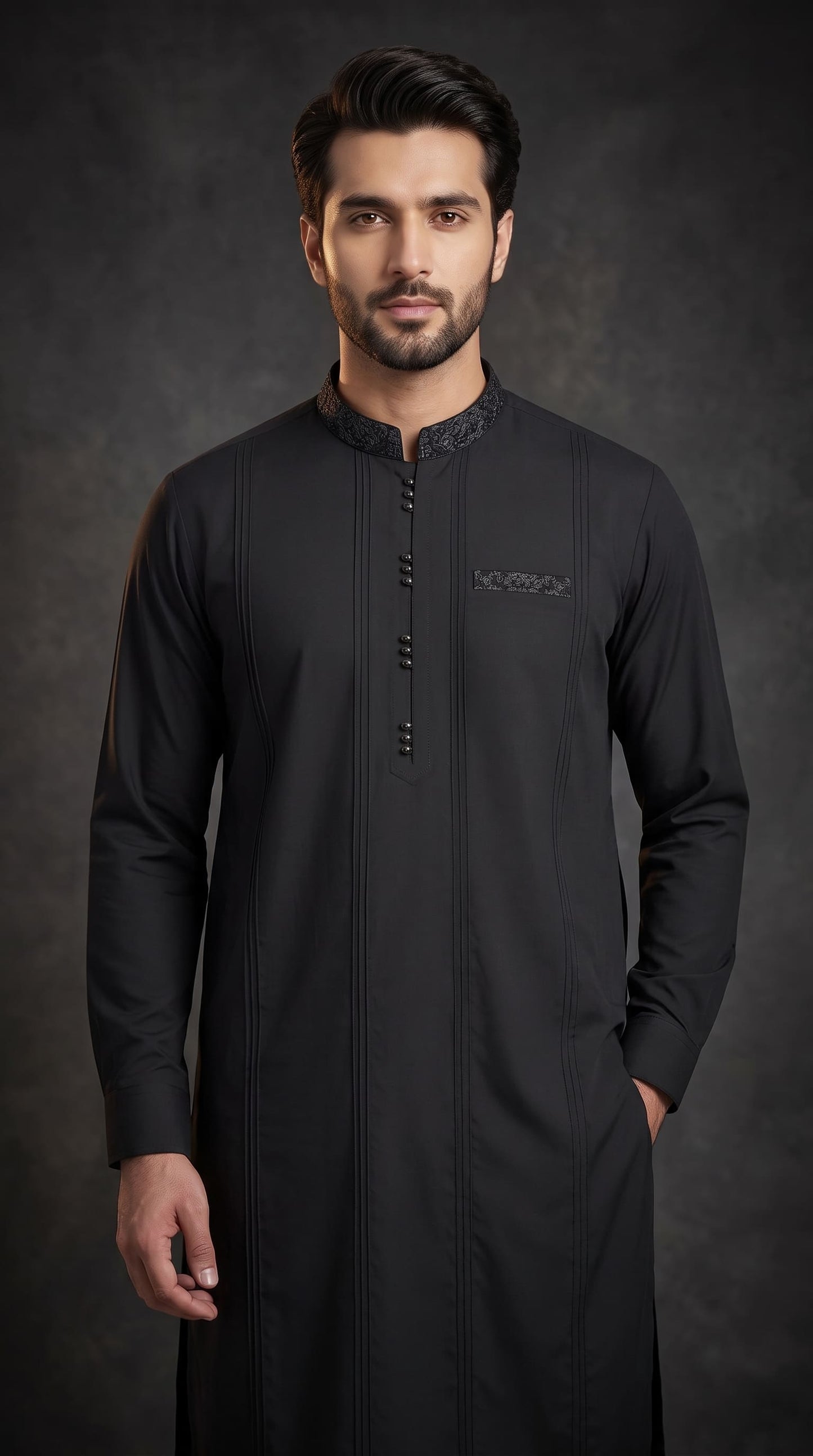 Embroidered With Semi-Tailored Pintex Work Kameez Shalwar | Premium Unstitched Fabric For Men