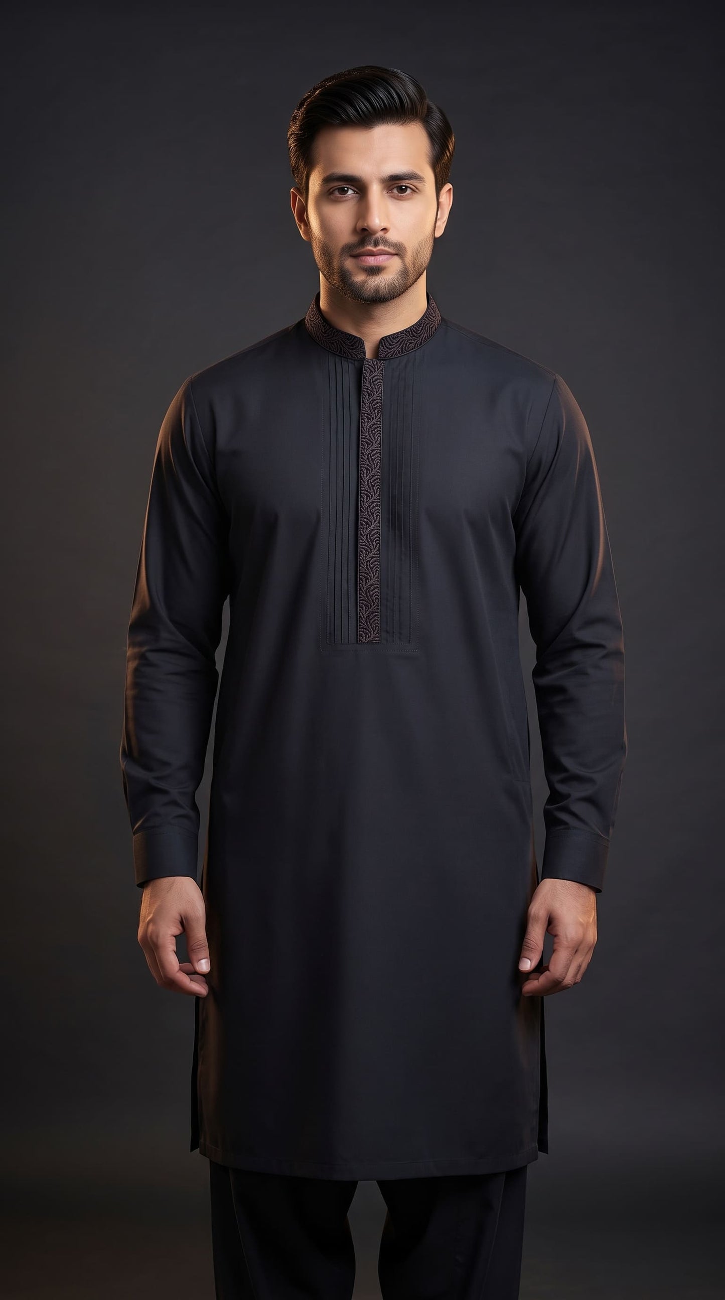 Embroidered With Semi-Tailored Pintex Work Kameez Shalwar | Premium Unstitched Fabric For Men