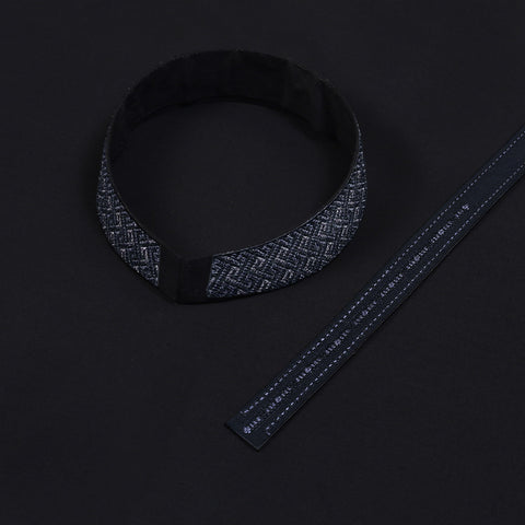 Men Unstitch Multi-Colors Fancy-Stitch Embroidered Bann/Placket - Black