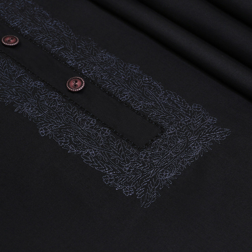 Men Neckline Embroidered Kameez Shalwar Suit Black