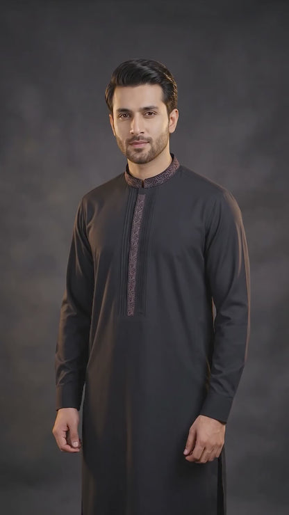 Embroidered With Semi-Tailored Pintex Work Kameez Shalwar | Premium Unstitched Fabric For Men