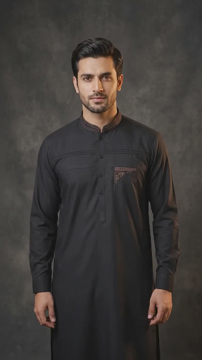 Embroidered With Semi-Tailored Pintex Work Kameez Shalwar | Premium Unstitched Fabric For Men