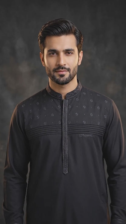 Embroidered With Semi-Tailored Pintex Work Kameez Shalwar | Premium Unstitched Fabric For Men