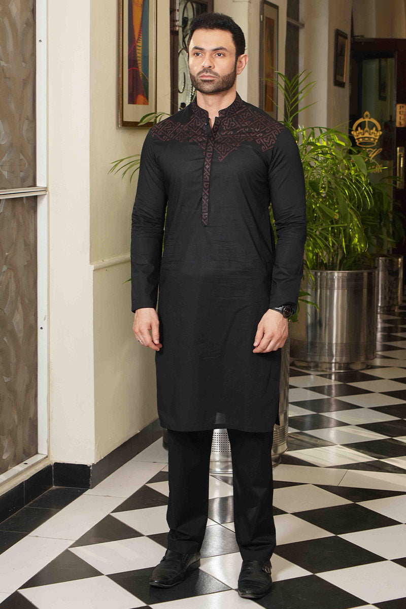 Premium Embroidered Unstitch Kameez Shalwar Black