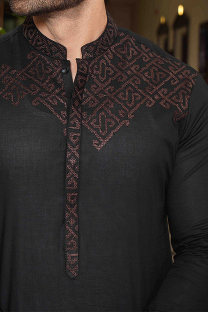 Premium Embroidered Unstitch Kameez Shalwar Black